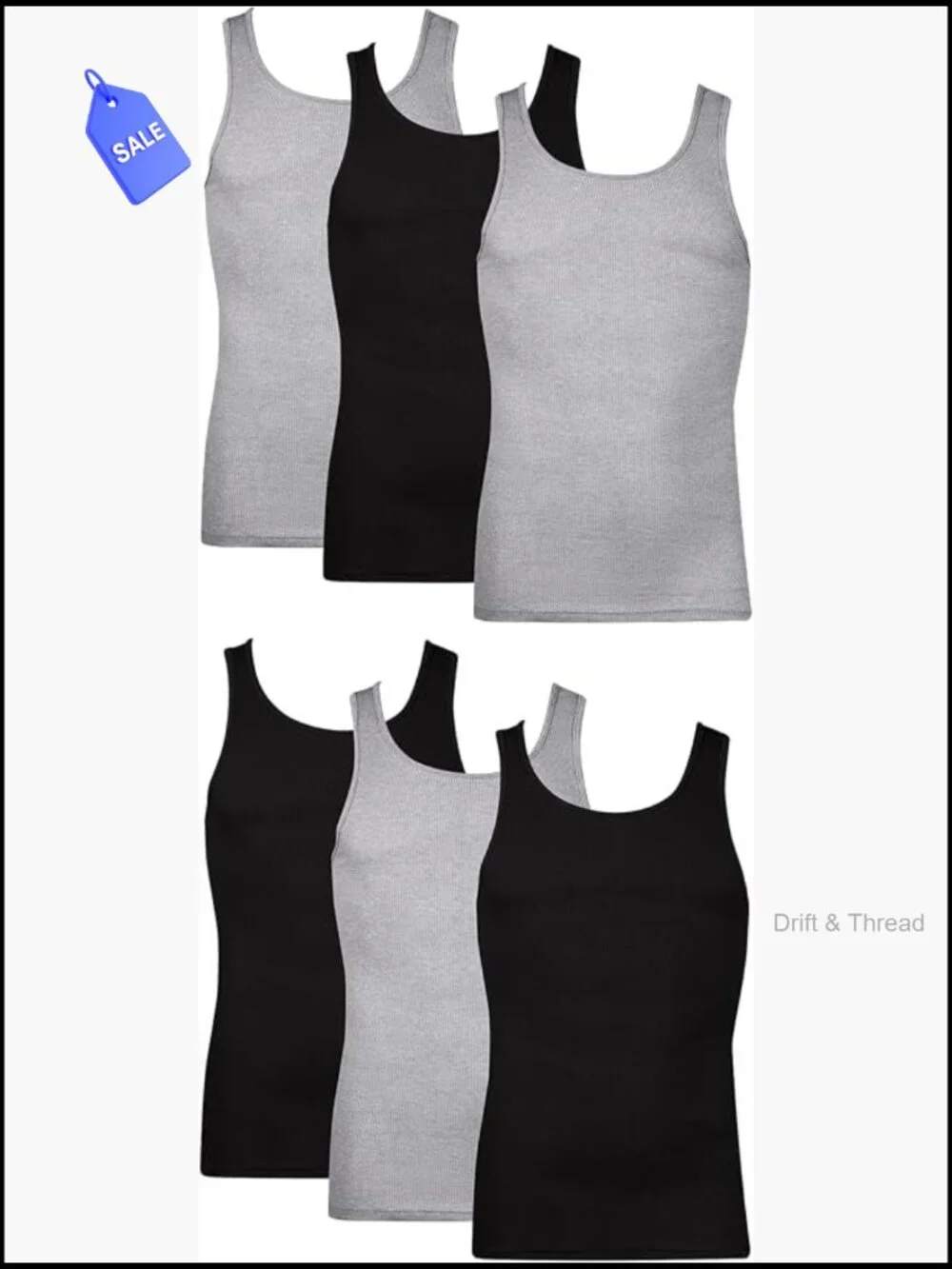Men's Cotton Tank Undershirt 6-Pack, Breathable, Moisture-Wicking, Scoop Neck,